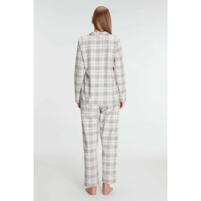 Luz&Pos Anıl Kare Desenli Pamuklu Gömlek Pijama Takımı