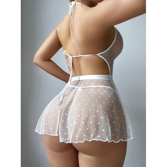 Luz&Pos Arias Closet Bel Kısmı Fiyonklu Dantel İşlemeli Mini Fantezi Gecelik