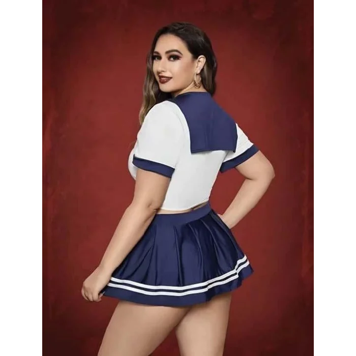 Luz&Pos Arias Closet Büyük Beden Lacivert Mini Etekli Fantezi Denizci Kostümü