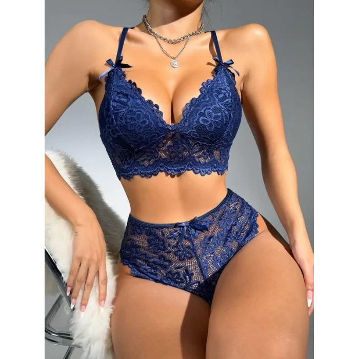 Luz&Pos Arias Closet Lacivert Dantelli Fantezi Bralet Sütyen Takımı