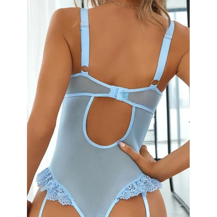 Luz&Pos Arias Closet Özel Tasarım Mavi Dantelli Fantezi Jartiyer Takımı