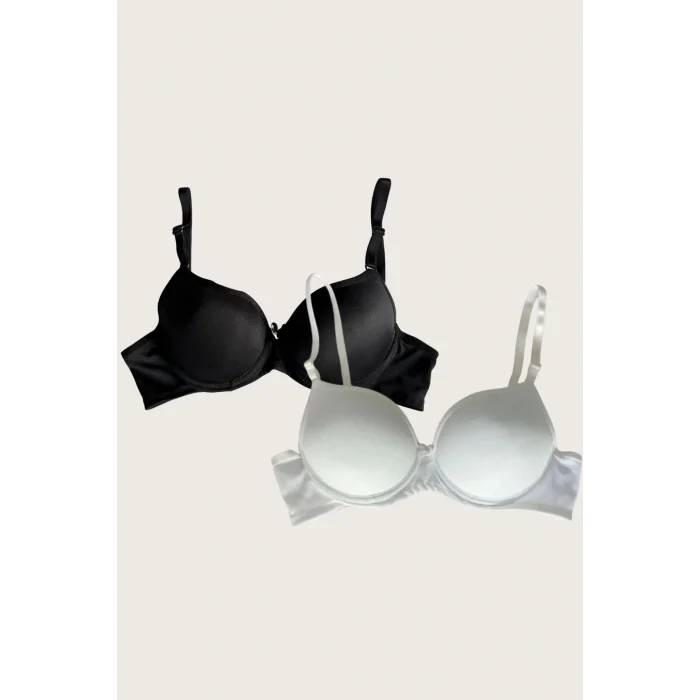 Luz&Pos Arias Closet Siyah-beyaz 2li Mikro Kumaş Push Up Dolgulu Balenli Günlük Destekli Sütyen