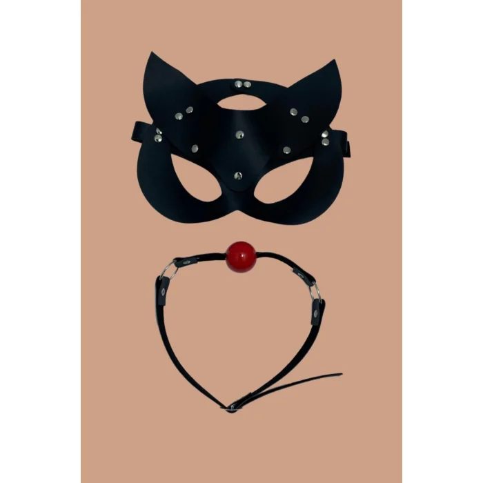 Luz&Pos Arias Closet Siyah Deri Maske Ve Ağız Topu Herness Aksesuar