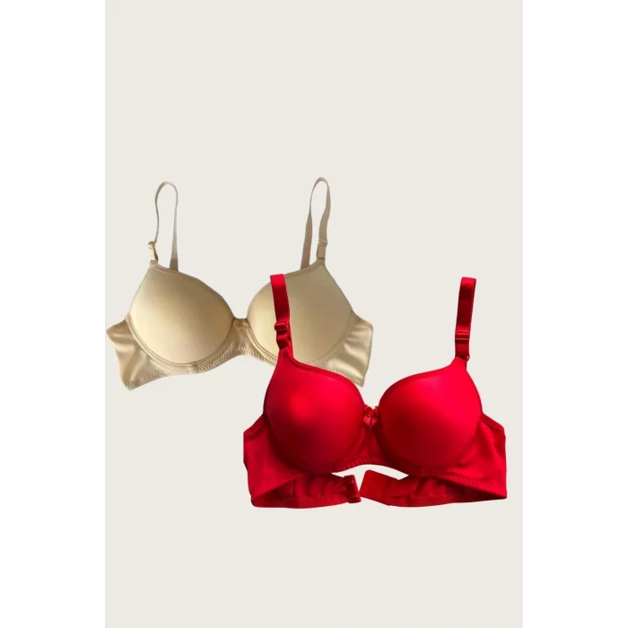 Luz&Pos Arias Closet Ten-kırmızı 2li Mikro Kumaş Push Up Dolgulu Balenli Günlük Destekli Sütyen