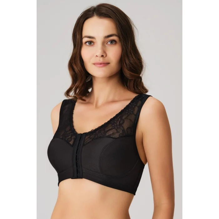 Luz&Pos Arias Closet Balensiz Desteksiz Dolgusuz Geniş Askılı Toparlayıcı Önden Açılan Sırt Destekli Küçültücü Sütyen Siyah