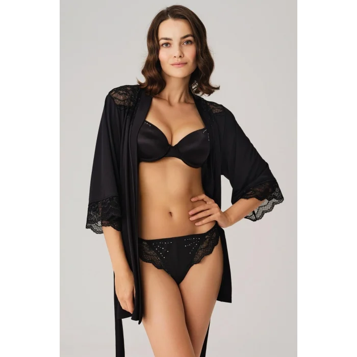 Luz&Pos Arias Closet Dantelli Sabahlık Balenli Destekli Dolgulu Taşlı Sütyen Ve String 3lü Takım