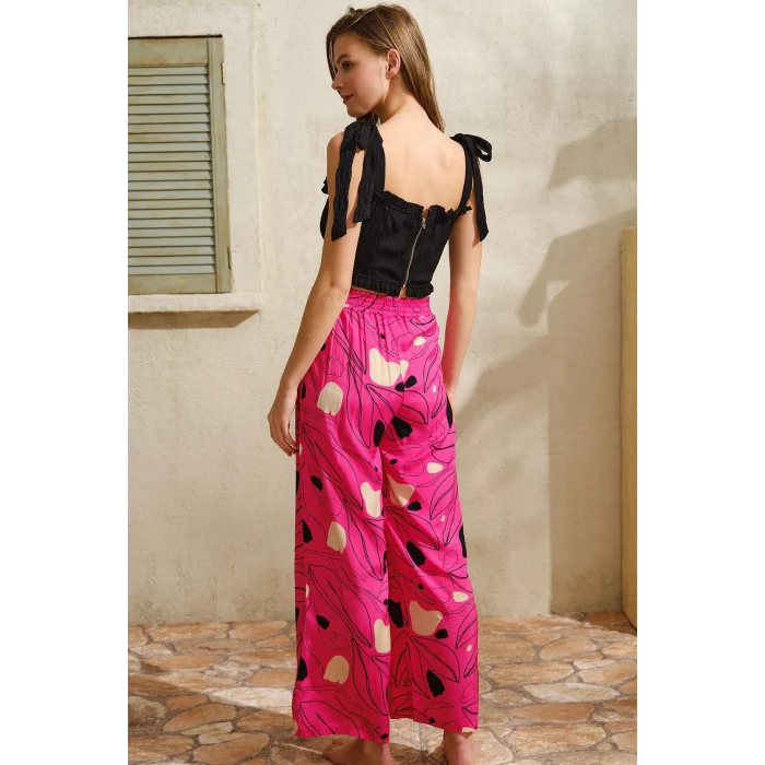 Luz&Pos Arias Closet Kalın Askılı Viskon Çiçek Desenli Sırt Aksesuarlı Yazlık Dantel Detaylı Pijama Altı