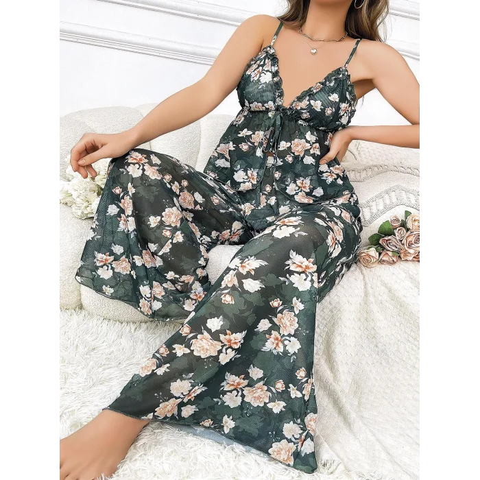 Luz&Pos Arias Closet Özel Tasarım Büyük Beden Çiçek Desenli Bol Kesim 2li Pijama Takımı