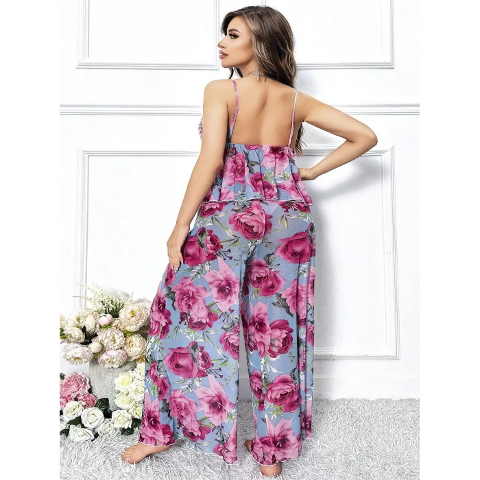 Luz&Pos Arias Closet Özel Tasarım Büyük Beden Kırmızı Çiçek Desenli Bol Kesim 2li Pijama Takımı