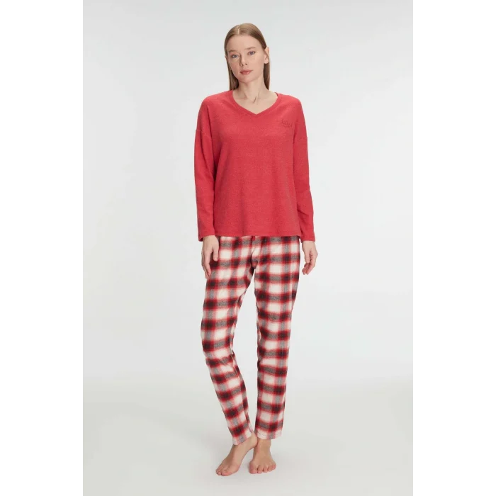 Luz&Pos Arias Closet Pamuklu Kışlık Kare Desenli Uzun Kol Pijama Takımı