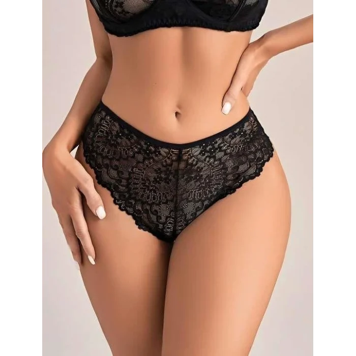 Luz&Pos Arias Closet Siyah Dantel İşlemeli Arkası Kalp Detaylı Fantezi String Tanga