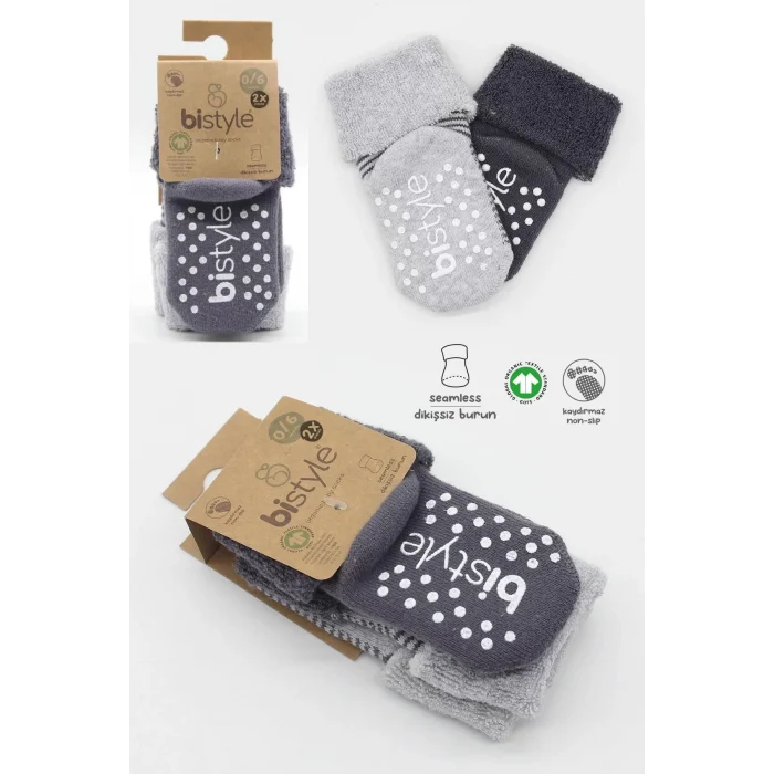 Luz&Pos Çemberli Kaymaz Havlu Soket Çorap 2li  Gri-antrasit