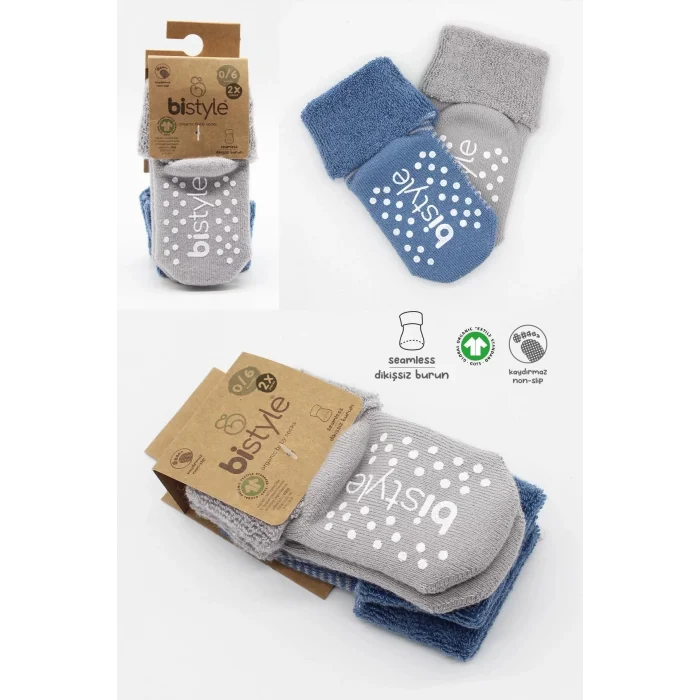 Luz&Pos Çemberli Kaymaz Havlu Soket Çorap 2li  İndigo Gri