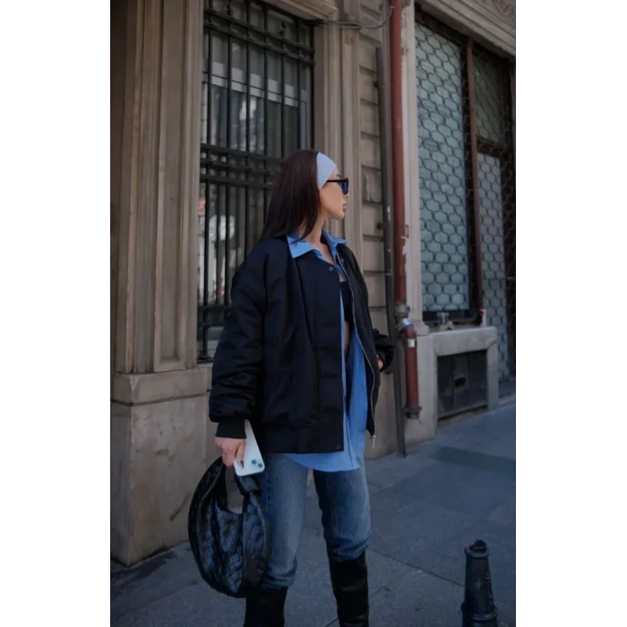 Luz&Pos Cepli Bomber Ceket Mont - Siyah