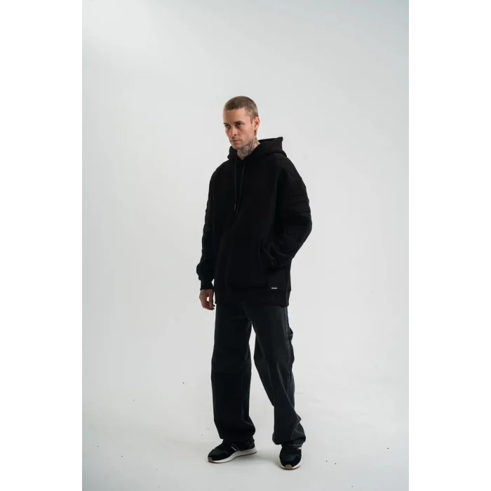 Luz&Pos Double Oversize Kapşonlu Nakışlı Sweatshirt - Siyah