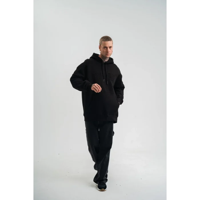 Luz&Pos Double Oversize Kapşonlu Nakışlı Sweatshirt - Siyah