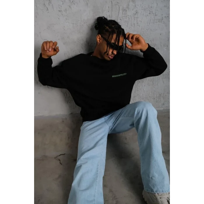 Luz&Pos Erkek Baskılı Sweat - Siyah