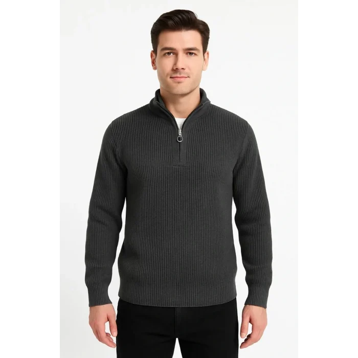 Luz&Pos Erkek Fitilli Triko Kazak 3’lü Set – Haki, Siyah, Antrasit Kalın Dokuma Pamuklu Regular Fit V Yaka Fermuarlı Uzun Kollu Rahat Kışlık Kazak Kombini