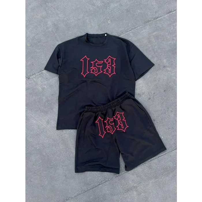 Luz&Pos Erkek Nakış İşlemeli Şortlu Takım - Siyah