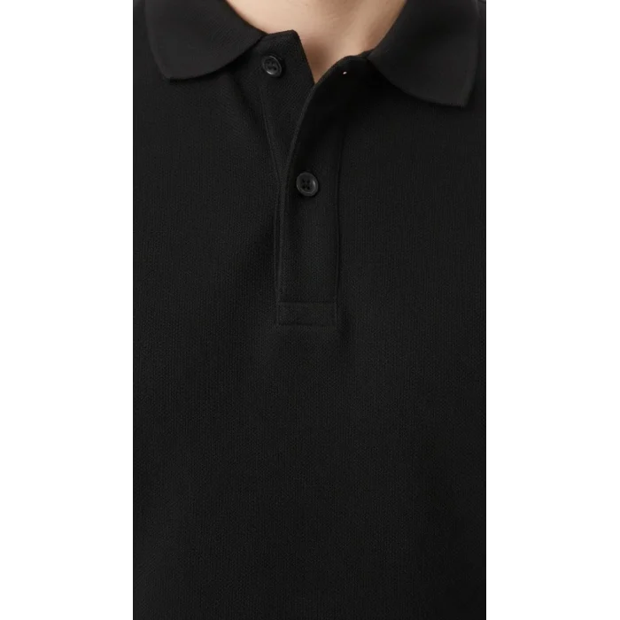 Luz&Pos Erkek Pike Kumaş Düğmeli Yaka Regular Fit Günlük Kısa Kol Tişört T-shirt - Siyah