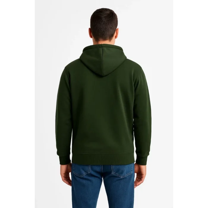 Luz&Pos Erkek Üç İplik Kapüşonlu Tam Fermuarlı Kanguru Cepli Sweatshirt Hoodie - Haki