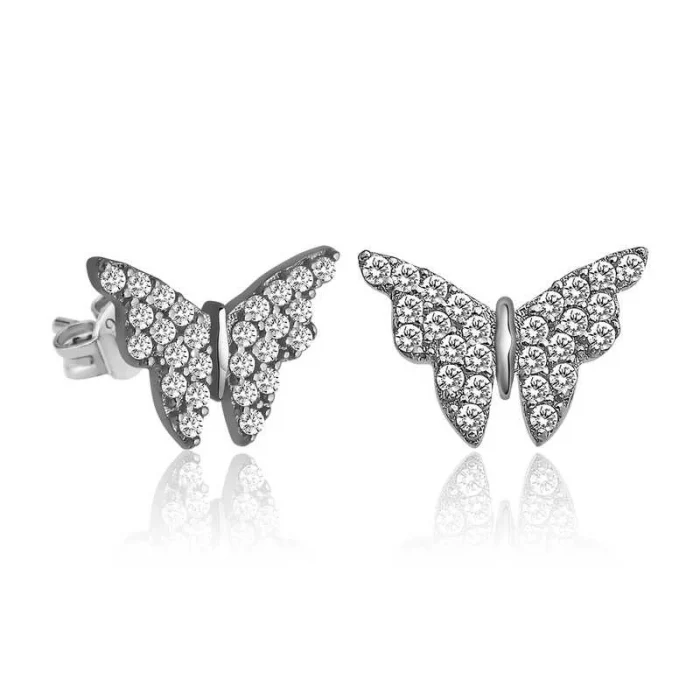 Luz&Pos Gümüş Beyaz Kelebek Küpe