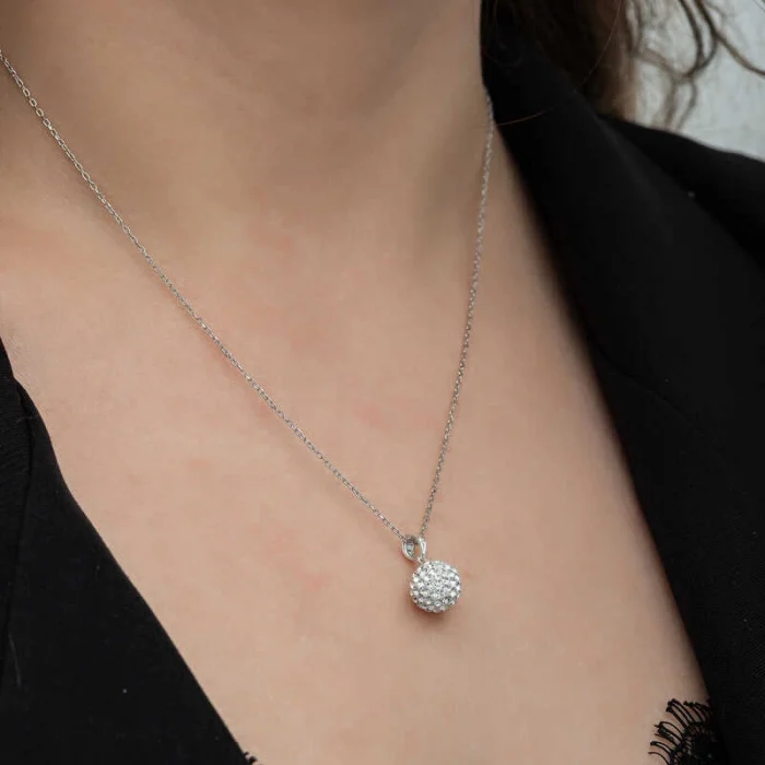 Luz&Pos Gümüş Beyaz Kristal Taşlı Kadın Kolye