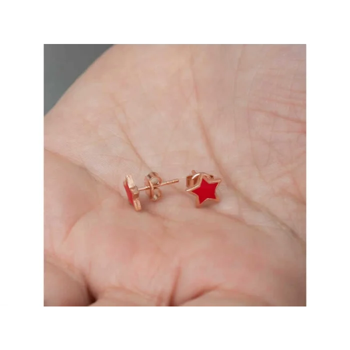 Luz&Pos Gümüş Fosforlu Kırmızı Yıldız Küpe