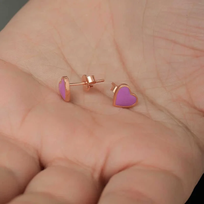 Luz&Pos Gümüş Fosforlu Lila Kalp Küpe