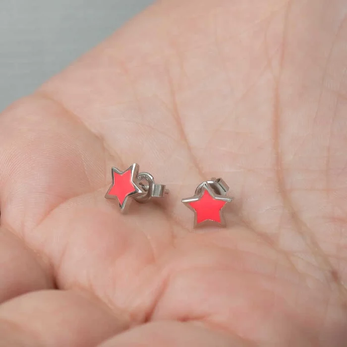 Luz&Pos Gümüş Fosforlu Pembe Yıldız Küpe