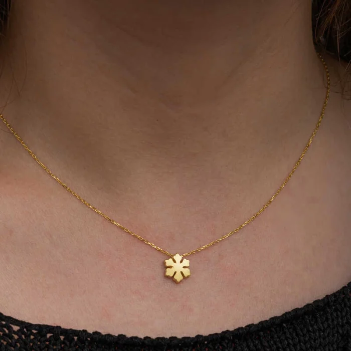 Luz&Pos Gümüş Gold Minimal Kar Tanesi Kadın Kolye