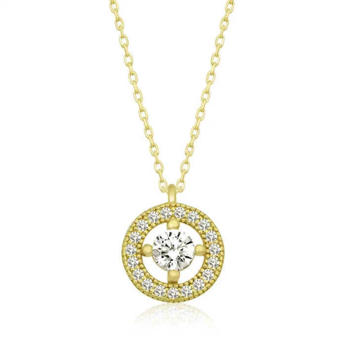 Luz&Pos Gümüş Gold Minimal Yuvarlak Tektaş Kadın Kolye