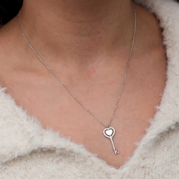 Luz&Pos Gümüş Kalpli Anahtar Kadın Kolye