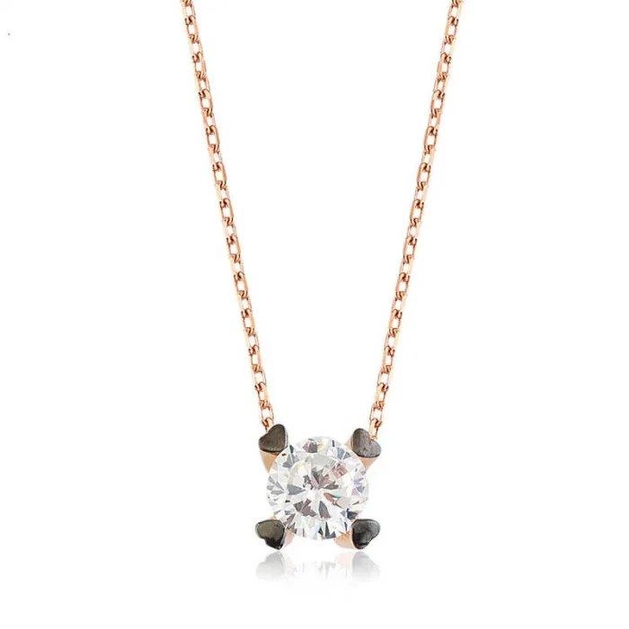 Luz&Pos Gümüş Kalpli Tek Taş Bayan Kolye