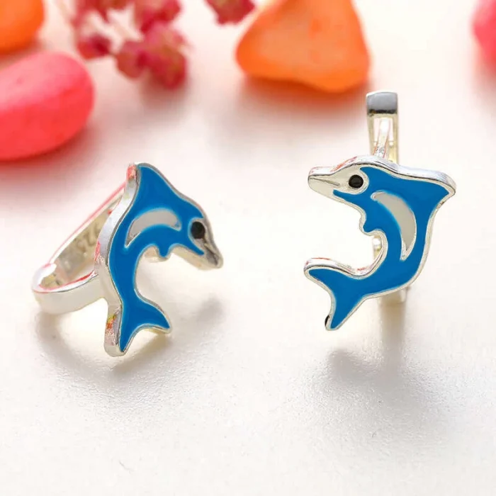 Luz&Pos Gümüş Mavi Yunus Balığı Çocuk Küpesi