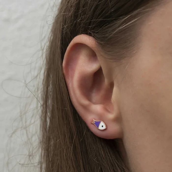 Luz&Pos Gümüş Mor Balık Küpe