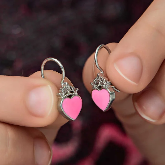 Luz&Pos Gümüş Pembe Kalp Sallantılı Çocuk Küpe