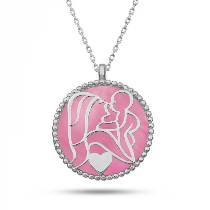 Luz&Pos Gümüş Pembe Sedef Taşlı Anne Çocuk Sevgisi Kolye