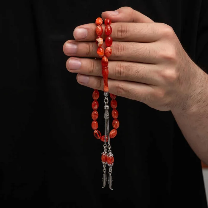 Luz&Pos Gümüş Püskül Sıkma Kehribar Tesbih