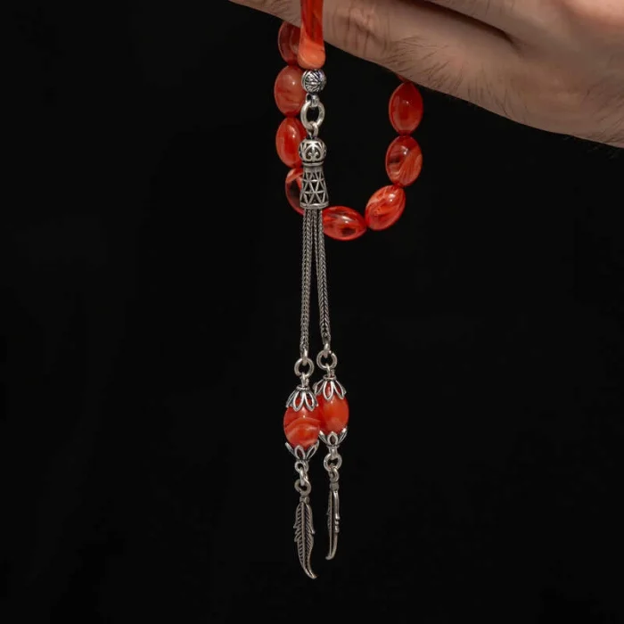 Luz&Pos Gümüş Püskül Sıkma Kehribar Tesbih