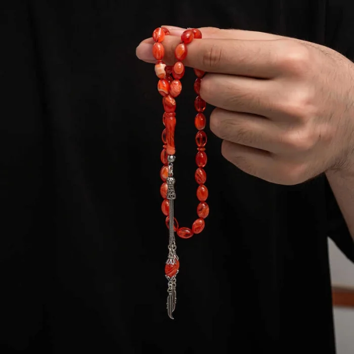 Luz&Pos Gümüş Püskül Sıkma Kehribar Tesbih