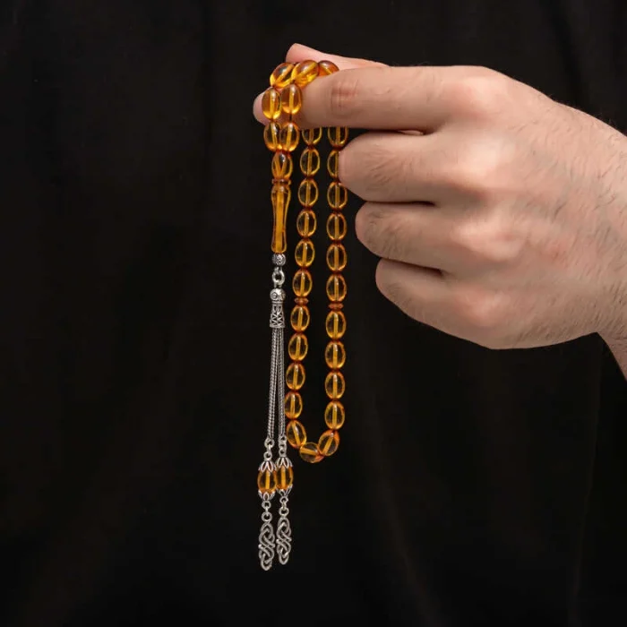 Luz&Pos Gümüş Püskül Sıkma Kehribar Tesbih