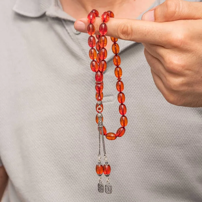 Luz&Pos Gümüş Püsküllü Ateş Kehribar Tesbih