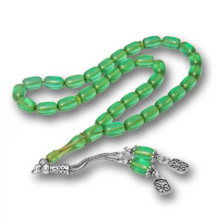 Luz&Pos Gümüş Püsküllü Kapsül Kesim Sıkma Kehribar Tesbih