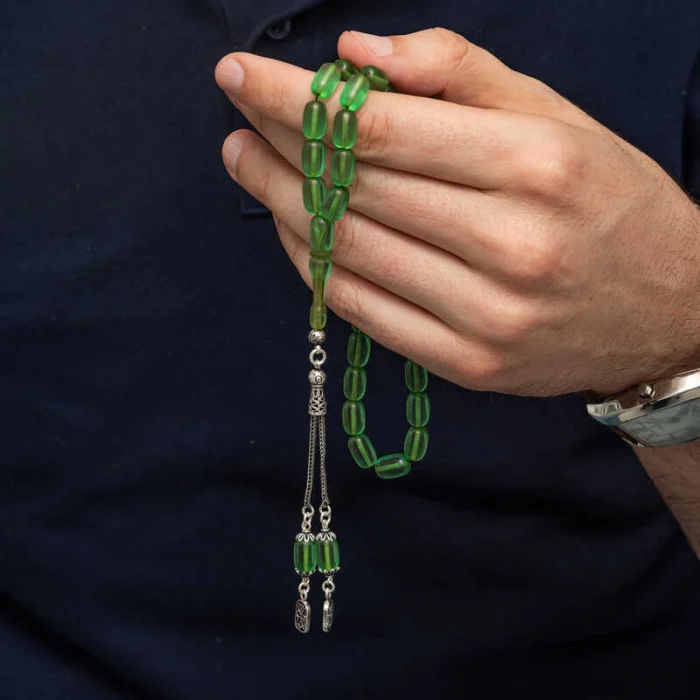 Luz&Pos Gümüş Püsküllü Kapsül Kesim Sıkma Kehribar Tesbih