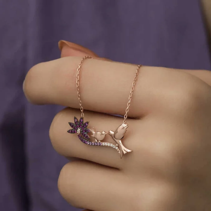 Luz&Pos ​gümüş Rose Anne Ve Yavru Kuş Bayan Kolye