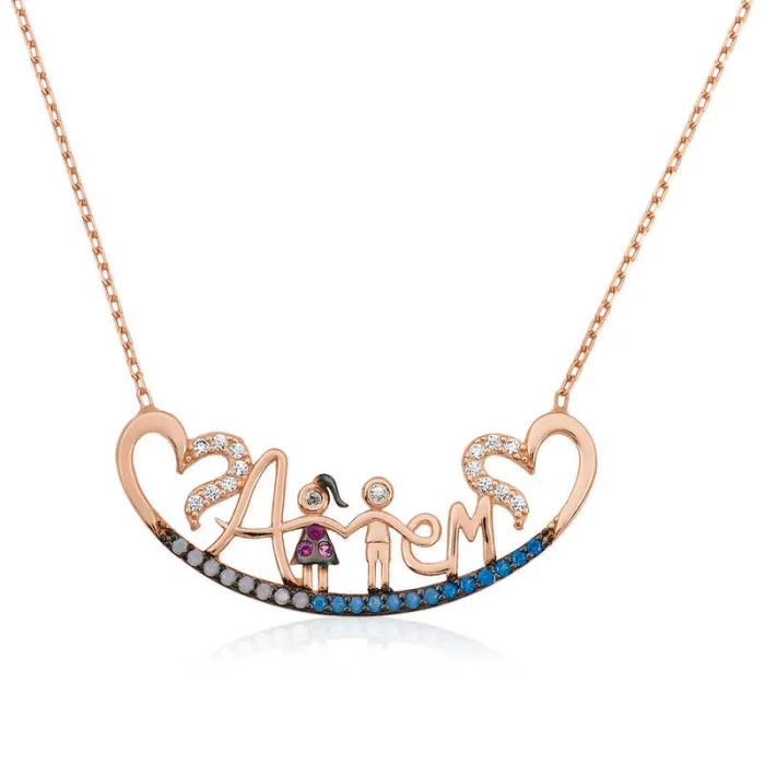 Luz&Pos Gümüş Rose Annem Yazılı Bayan Kolye