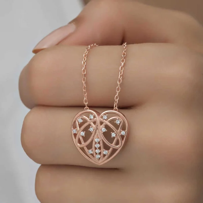Luz&Pos Gümüş Rose Bombeli Kalp Kadın Kolye