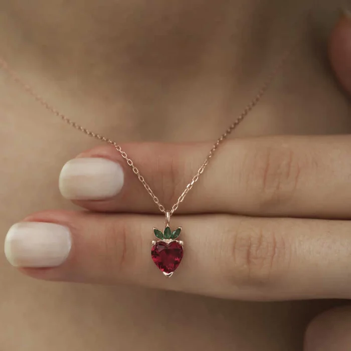 Luz&Pos ​gümüş Rose Çilek Figür Meyve Kolye