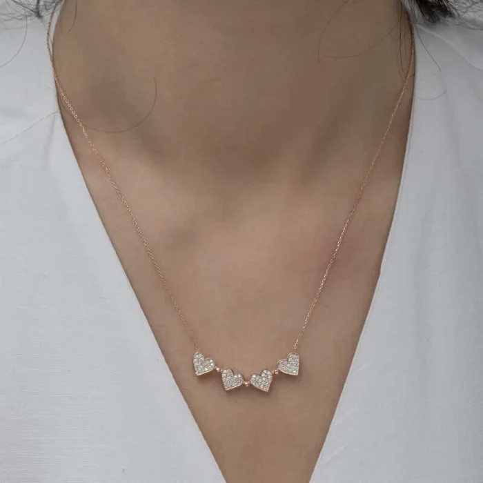 Luz&Pos Gümüş Rose Kalpli Açılabilen Yonca Kadın Kolye